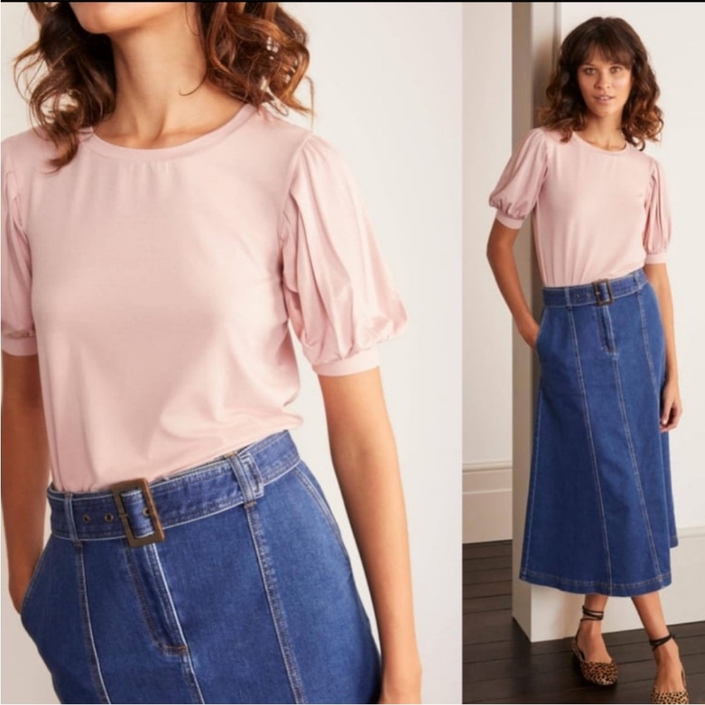 Boden Pink Puff-Sleeve Tee